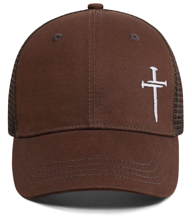 THIN MOUTH Christian Jesus Cross Hat - Faith Hats for Men Women - Religious Gifts for Thanksgiving Christmas - Cross Brown - Image 2