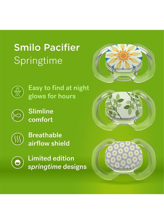 Smilo Baby Pacifier - 3 Pack of Slimline Pacifiers for Babies - Stage 3 for Babies 9+ Months - 100% Silicone Pacifier and BPA Free - Glow in The Dark - Spring Sunflower Edition - Image 3