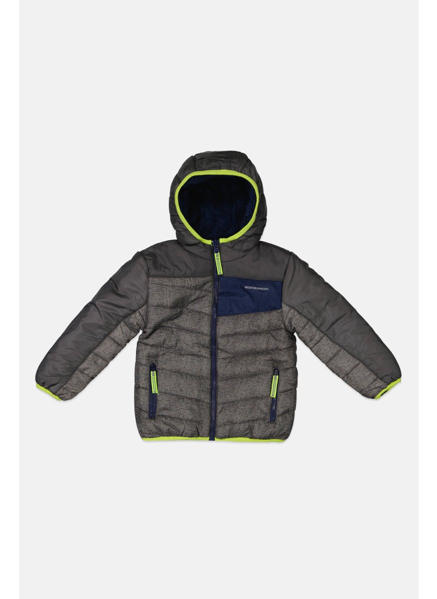 Weatherproof Kids Boy Brand Logo Reversible Puffer Jacket, Grey/Lime  - Image 1