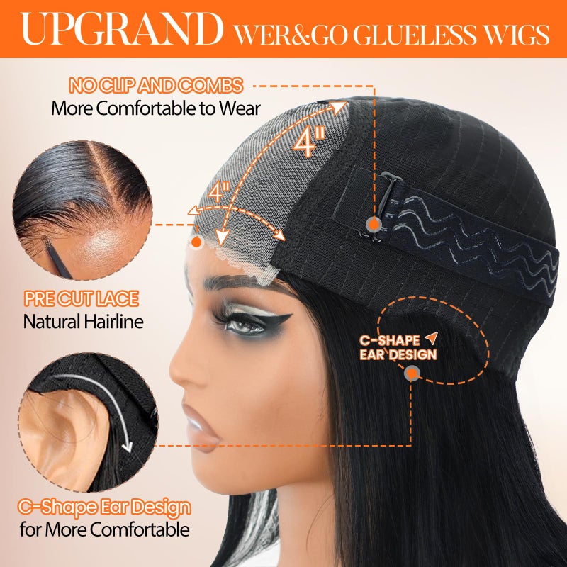 AISI Bob Wig Human Hair Glueless Wigs Pre Plucked Pre Cut Bleached Invisible Knots 180% Density Short Straight Wigs for Black Women Bob Wigs Glueless Lace Front Wigs Human Hair with Elastic Band 10 Inch - Image 4