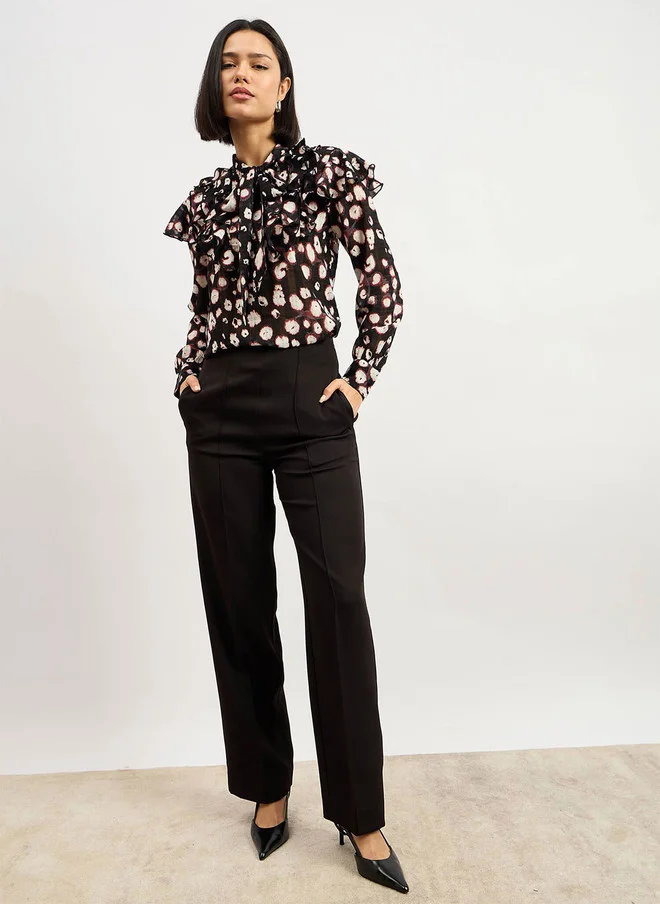 Salt Attire SALT ATTIRE Floral Print Tie-Up Neck Georgette Top