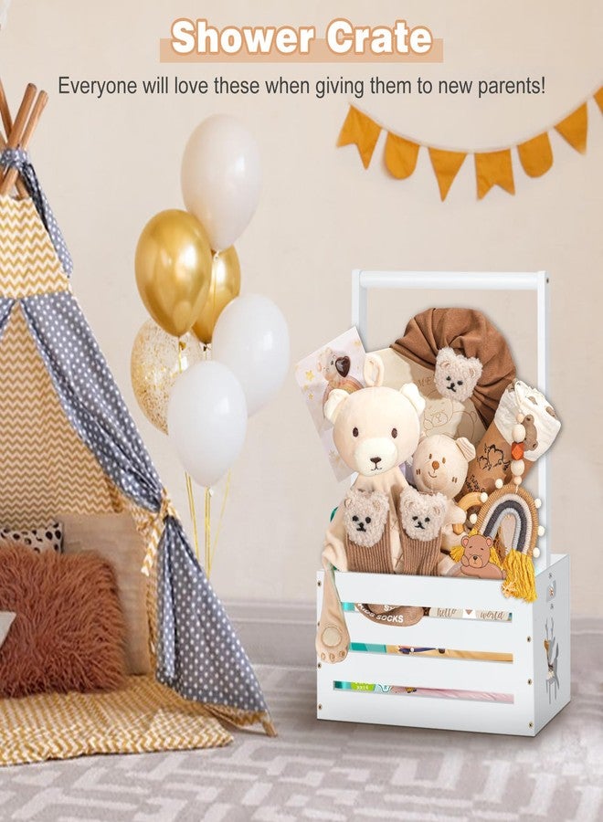 HAFTKD Wooden Baby Shower Crate Closet, Large Baby Toy Storage Basket with Handle, 30"x16"x11" for Newborn Boys Girls Pregnancy New Parents Gifts - White Color - Image 2