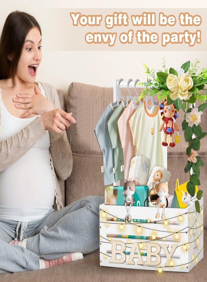 HAFTKD Wooden Baby Shower Crate Closet, Large Baby Toy Storage Basket with Handle, 30"x16"x11" for Newborn Boys Girls Pregnancy New Parents Gifts - White Color - Image 4