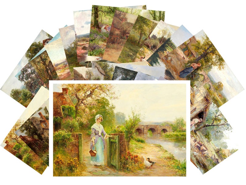 PIXILUV Vintage PostCards 24 pcs Rural Life Pastoral Country Landscapes Vintage Painting - Image 1