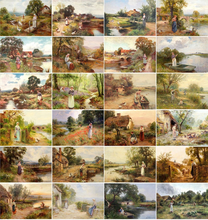 PIXILUV Vintage PostCards 24 pcs Rural Life Pastoral Country Landscapes Vintage Painting - Image 2