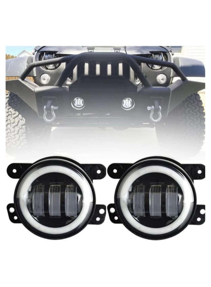 Generic LED Fog Lights with Halo Ring, 10.16 cm Round, Compatible with Jeep Wrangler, Pair  - Image 1