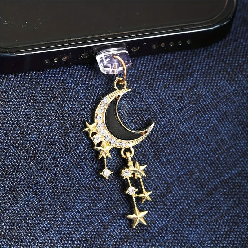 غطاء غبار لقابس الهاتف "القمر الأسود الذهبي" متوافق مع Type C وiPhone Lightning. - Image 1