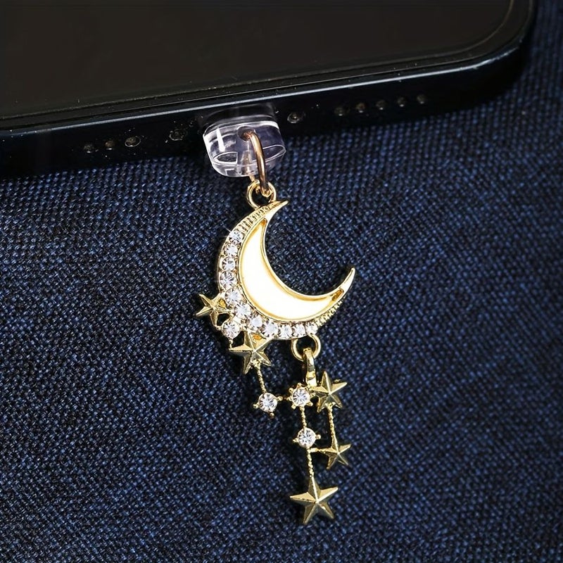 غطاء غبار لقابس الهاتف "القمر الأسود الذهبي" متوافق مع Type C وiPhone Lightning. - Image 2