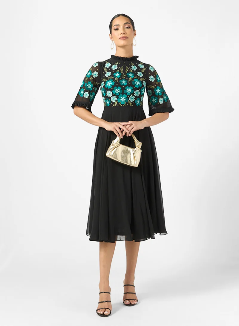 Frock and Frill Mesh Detailed Embellished Dress