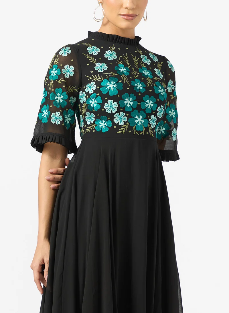Frock and Frill Mesh Detailed Embellished Dress