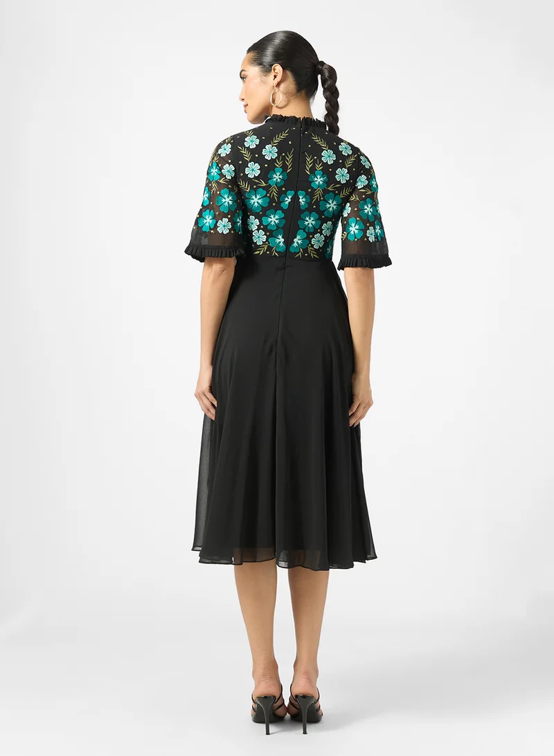 Frock and Frill Mesh Detailed Embellished Dress