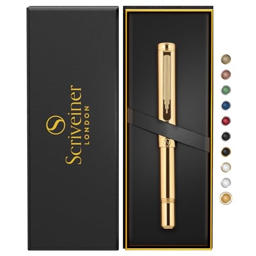 Scriveiner Heavy Gold Rollerball Pen, Award Winning Luxury Pocket Pen with gold plating Finish, German Schmidt Refill, Best EDC Writing Gift Set for Men & Women, Nice Fancy - Image 1