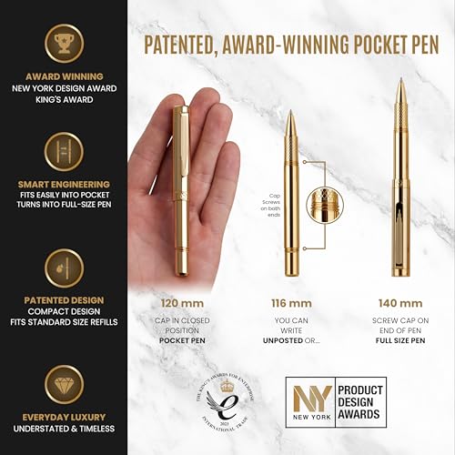 Scriveiner Heavy Gold Rollerball Pen, Award Winning Luxury Pocket Pen with gold plating Finish, German Schmidt Refill, Best EDC Writing Gift Set for Men & Women, Nice Fancy - Image 4