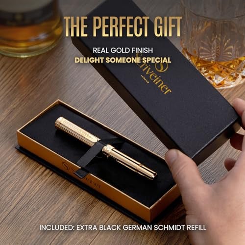 Scriveiner Heavy Gold Rollerball Pen, Award Winning Luxury Pocket Pen with gold plating Finish, German Schmidt Refill, Best EDC Writing Gift Set for Men & Women, Nice Fancy - Image 3