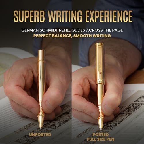 Scriveiner Heavy Gold Rollerball Pen, Award Winning Luxury Pocket Pen with gold plating Finish, German Schmidt Refill, Best EDC Writing Gift Set for Men & Women, Nice Fancy - Image 5