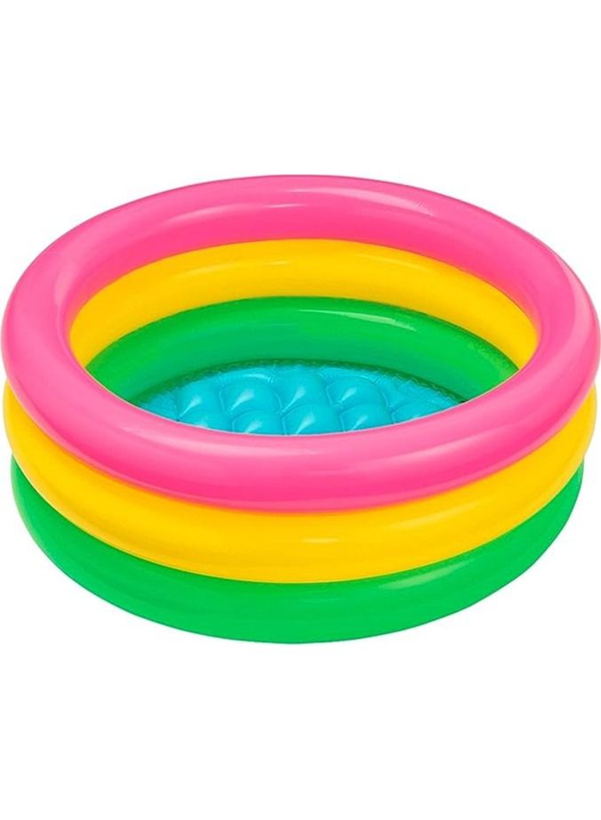 PROMASS 3 Ring Multicolor Portable Inflatable Lightweight Compact Circular Swimming Pool - Image 1
