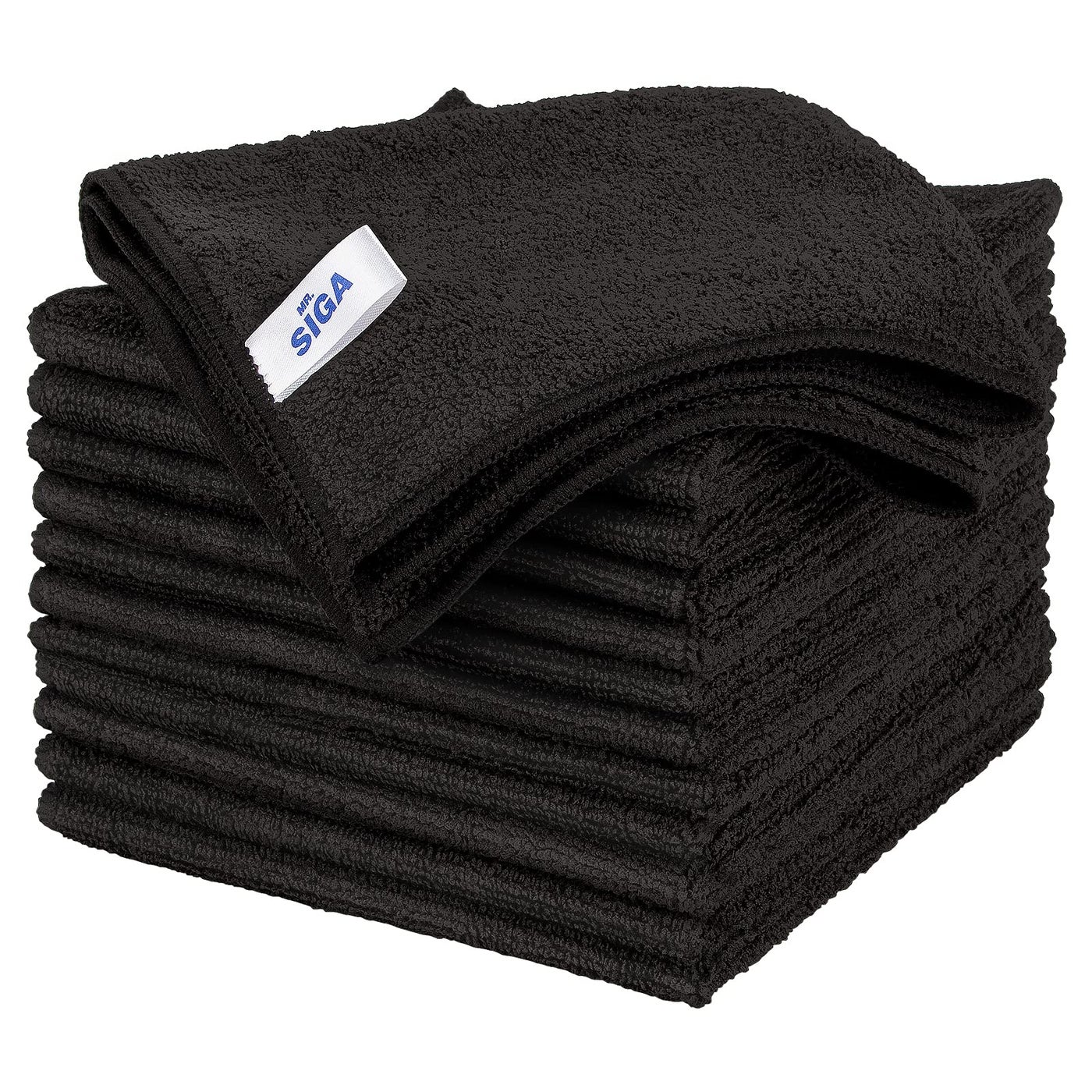 Mr Siga MR.SIGA Microfiber Cleaning Cloth, All-Purpose Microfiber Towels, Streak Free Cleaning Rags, Pack of 12, Black, Size 32 x 32 cm(12.6 x 12.6 inch)
