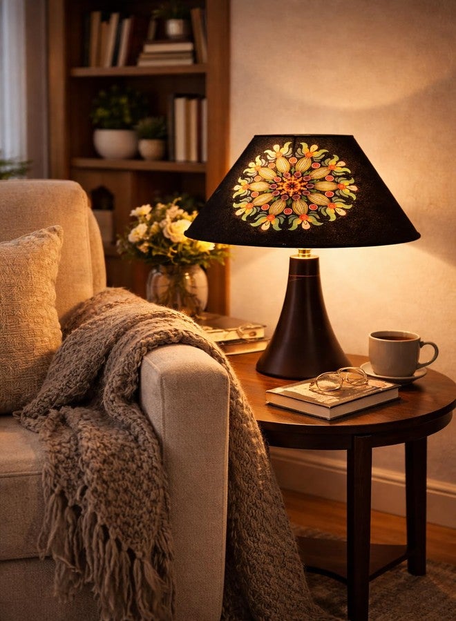 tu casa Classic Black Metal Base Table Lamp French Floral Print with Satin Shade for Home Decoration Bedroom Living Room Lounge Office Festival Gifting Study Table H - 13" / No Blub - Image 5