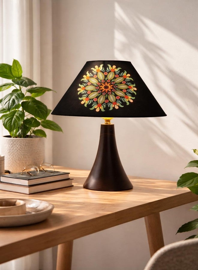 tu casa Classic Black Metal Base Table Lamp French Floral Print with Satin Shade for Home Decoration Bedroom Living Room Lounge Office Festival Gifting Study Table H - 13" / No Blub - Image 3