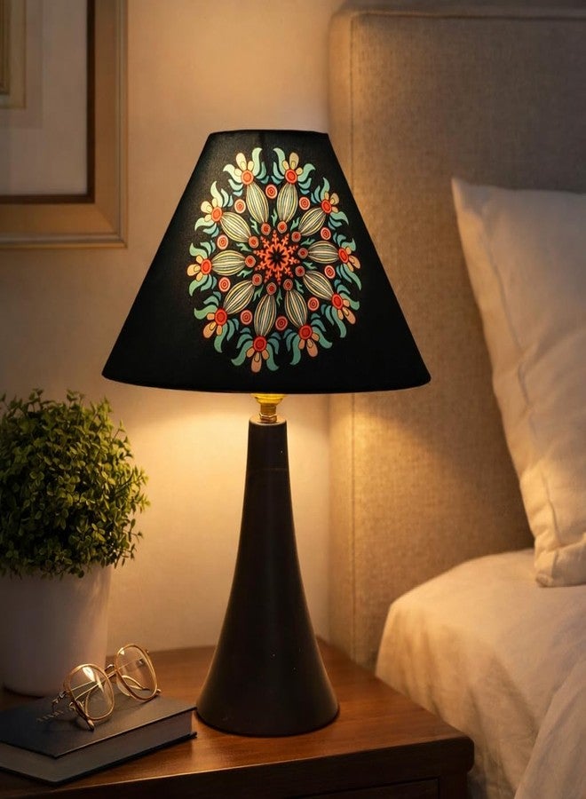tu casa Classic Black Metal Base Table Lamp French Floral Print with Satin Shade for Home Decoration Bedroom Living Room Lounge Office Festival Gifting Study Table H - 13" / No Blub - Image 1