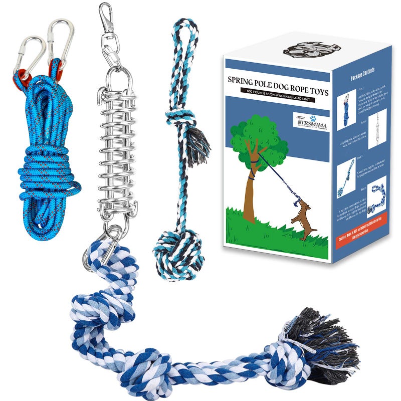 TT TRSMIMA Spring Pole Rope Toys Rope Pull Tug of War with a Big Spring Pole Kit 2 Strong 16ft Toys Muscle Builder Interactive Toy for Pitbull Medium to Large Dog - Image 2