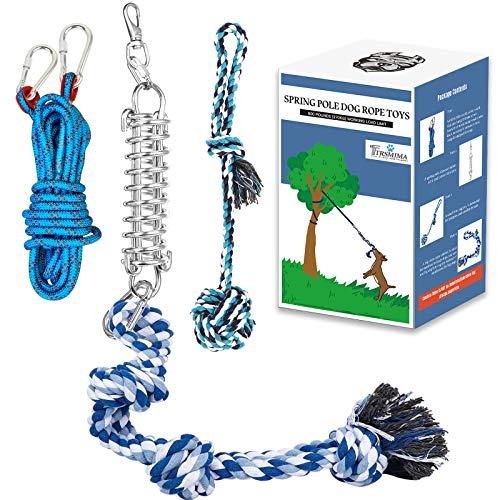 TT TRSMIMA Spring Pole Rope Toys Rope Pull Tug of War with a Big Spring Pole Kit 2 Strong 16ft Toys Muscle Builder Interactive Toy for Pitbull Medium to Large Dog - Image 1
