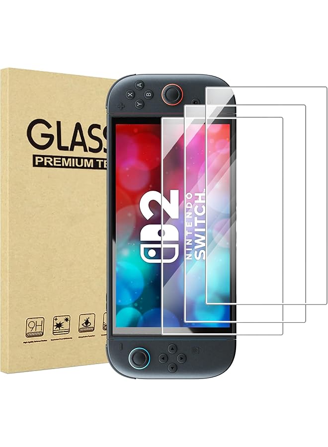 Procases 3 Pack Screen Protector Compatible With 2025 Nintendo Switch 2 Tempered Glass Screen Film Guard Rounded Edge Real Glass Screen Protector For 7.9 Inch Nintendo Switch 2025 - Image 1