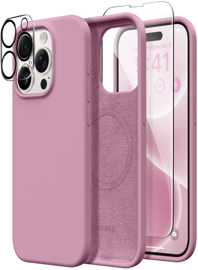 GONEZ for iPhone 15 Pro Max Case Silicone, Compatible with Magsafe, 2X Camera Protector + 2X Screen Protector, Soft Anti-Scratch Microfiber Lining, Liquid Silicone Shockproof Phone Cover,Blackcurrant - Image 1