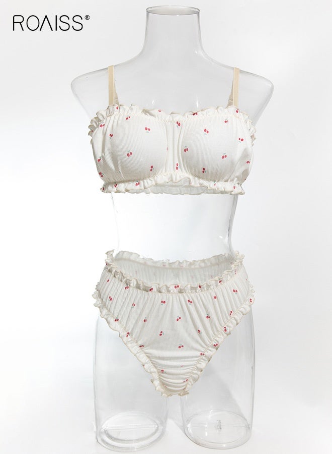 رويس مجموعة ملابس داخلية نسائية، طقم حمالة صدر بدون حمالات لطيفة مطبوعة، حمالة صدر مريحة بدون أسلاك وبدون كشكشة من البوليستر للسيدات، أشرطة مزدوجة قابلة للفصل - Image 5