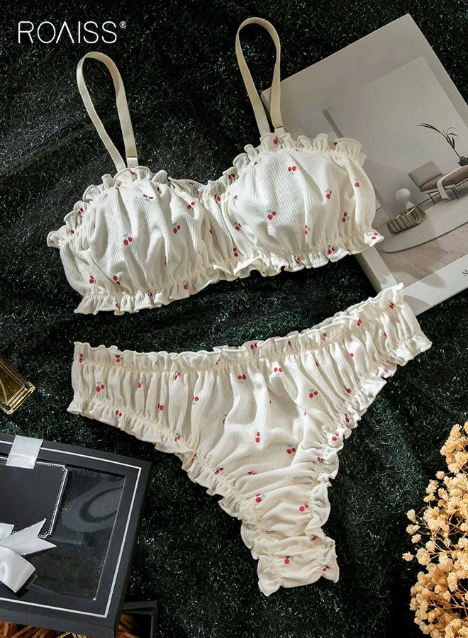 رويس مجموعة ملابس داخلية نسائية، طقم حمالة صدر بدون حمالات لطيفة مطبوعة، حمالة صدر مريحة بدون أسلاك وبدون كشكشة من البوليستر للسيدات، أشرطة مزدوجة قابلة للفصل - Image 1