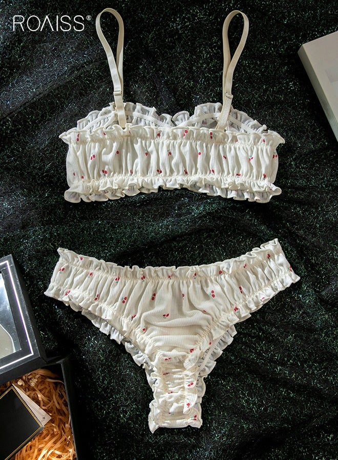 رويس مجموعة ملابس داخلية نسائية، طقم حمالة صدر بدون حمالات لطيفة مطبوعة، حمالة صدر مريحة بدون أسلاك وبدون كشكشة من البوليستر للسيدات، أشرطة مزدوجة قابلة للفصل - Image 2