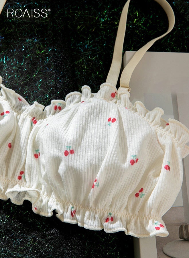 رويس مجموعة ملابس داخلية نسائية، طقم حمالة صدر بدون حمالات لطيفة مطبوعة، حمالة صدر مريحة بدون أسلاك وبدون كشكشة من البوليستر للسيدات، أشرطة مزدوجة قابلة للفصل - Image 4