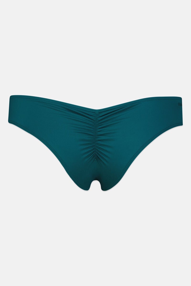 Billabong Women Ruched Solid Bikini Bottom, Teal Green - Image 3