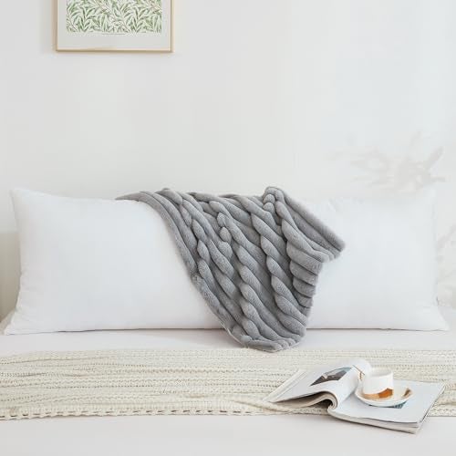 Memfydu Full Body Pillow with Fluffy Stripe Faux Fur Removable Cover, Long Bed Pillow Adult 20x54 Inches for Side Sleeper and Pregnancy, Gray. - Image 2