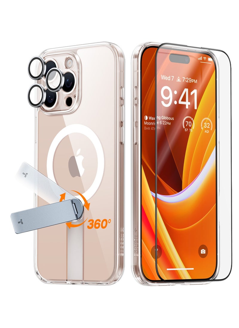 TORRAS - 3-In-1 Bundle: 360° Stand Magnetic Case For iPhone 16 Pro Max, [Full Camera Protection] [Compatible With Magsafe] [16Ft Mil-Grade Drop Protection]. Case For iPhone 16 Pro Max (6.9") Includes A Magnetic Kickstand Case + Full Screen Protector + Camera Lens Guard. Diamond Clear - Image 1