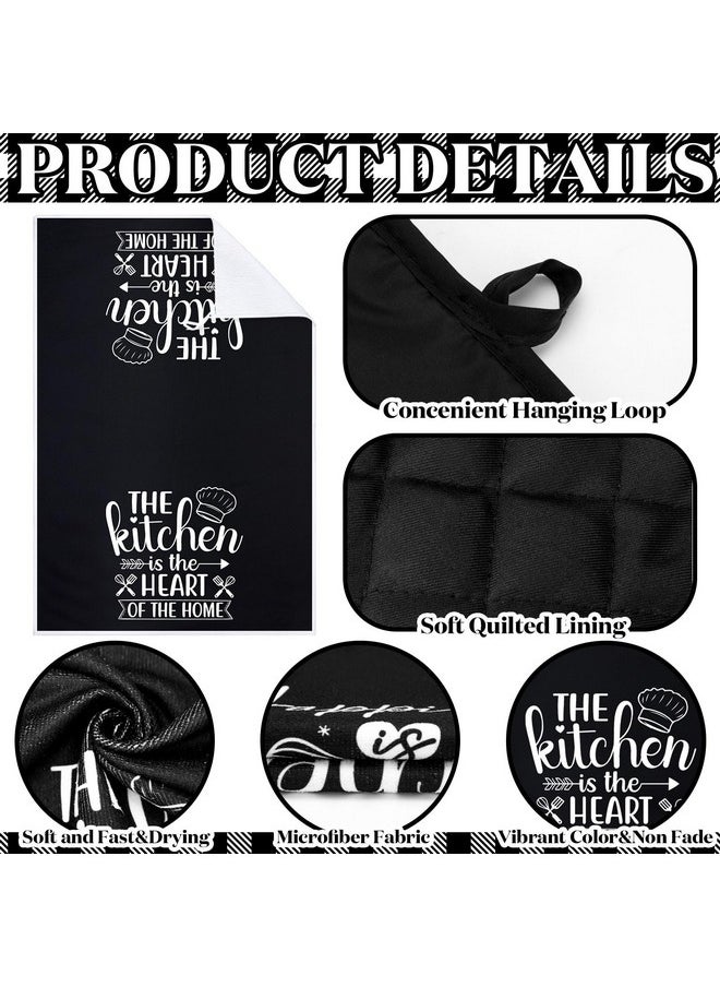 Sratte Sratte 6 Pcs Farmhouse Kitchen Towels Pot Holders Oven Mitts Set 2 Dish Towels 2 Potholders 2 Cooking Mittens Oven Glove for Baking Cooking Grilling Supply (Black)  - Image 5