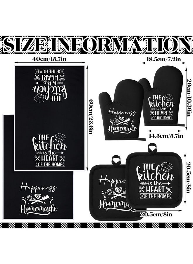 Sratte Sratte 6 Pcs Farmhouse Kitchen Towels Pot Holders Oven Mitts Set 2 Dish Towels 2 Potholders 2 Cooking Mittens Oven Glove for Baking Cooking Grilling Supply (Black)  - Image 3