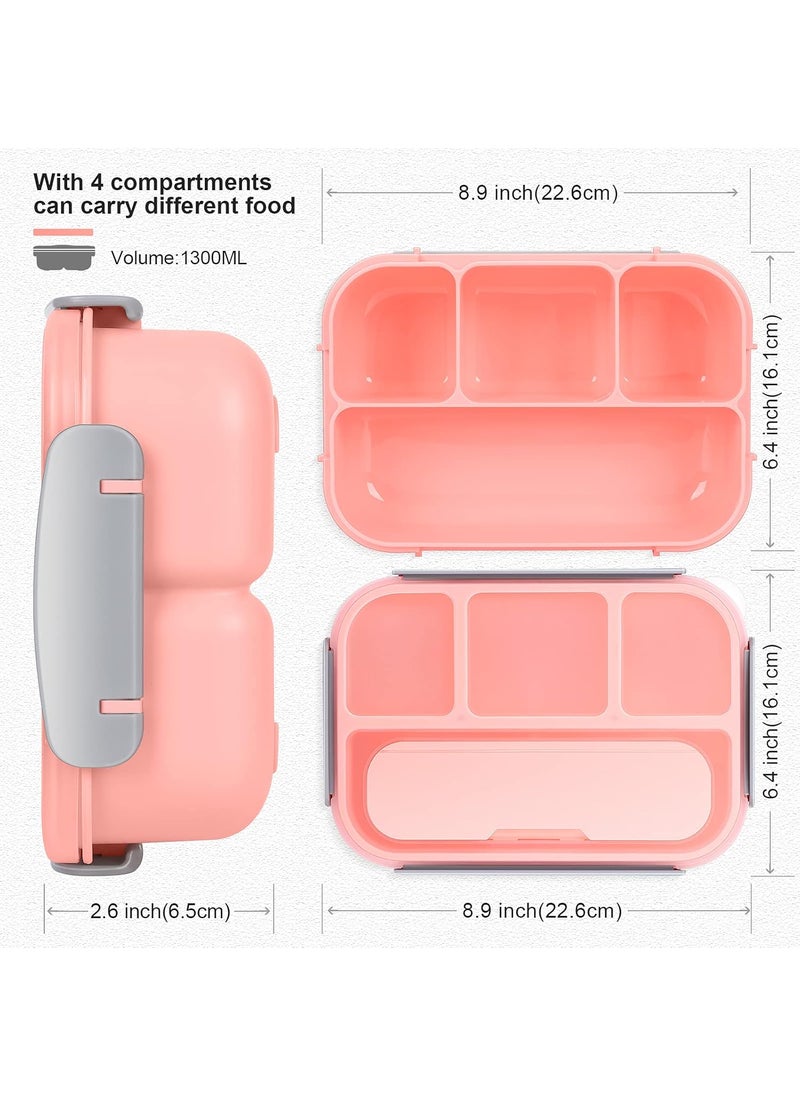Xelvix Xelvix Lunch Boxes for Adults 1300 ML Lunch Box for Kids Childrens with Fork Durable Perfect Size for OnTheGo Meal BPAFree and FoodSafe Materials Pink PP Plastic  - Image 2