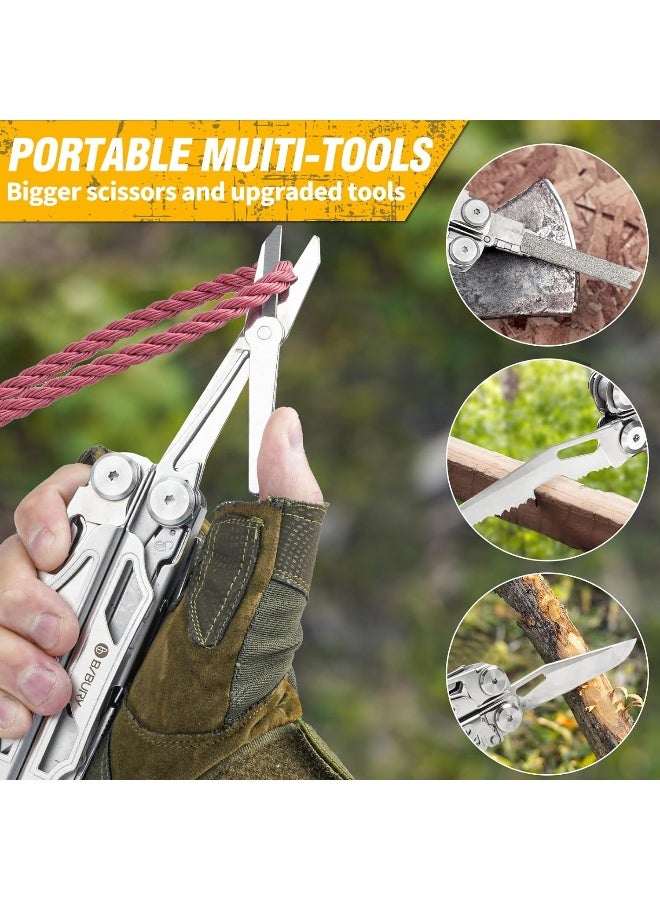 BIBURY Pliers Multitool, Stainless Steel Multipurpose Knife with Scissors and Screwdriver Set, Portable Folding Pliers for Outdoor Work, Camping, Repair - Pro - Image 1