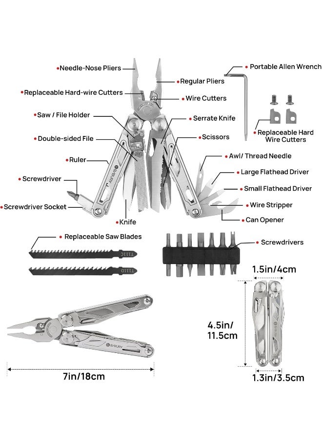BIBURY Pliers Multitool, Stainless Steel Multipurpose Knife with Scissors and Screwdriver Set, Portable Folding Pliers for Outdoor Work, Camping, Repair - Pro - Image 2