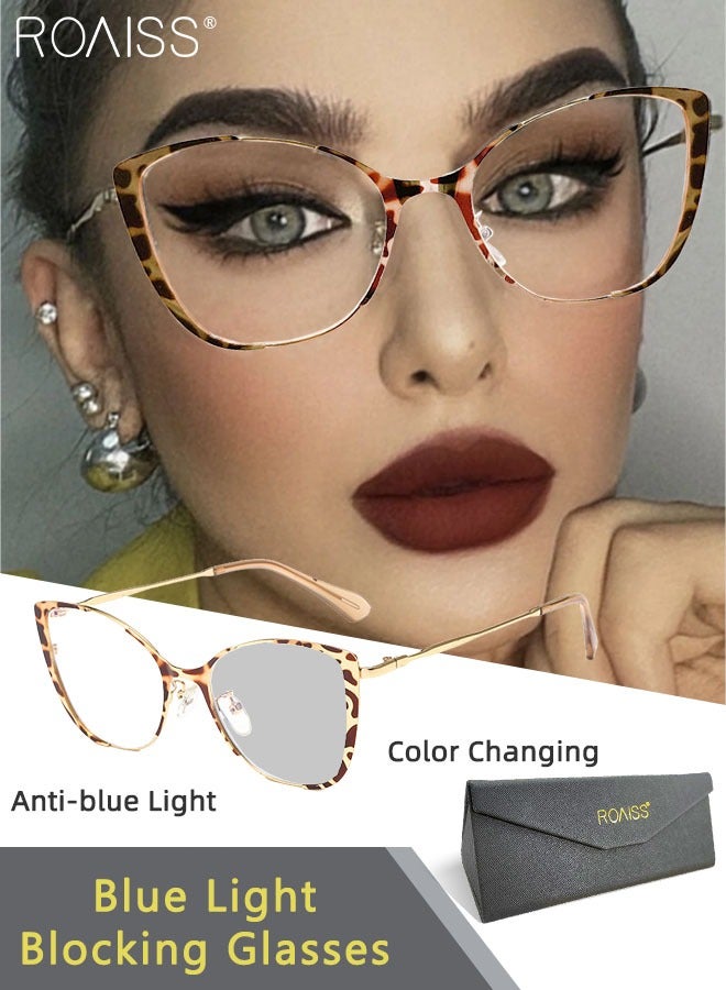 roaiss Women's Blue Light Blocking Glasses Anti UV and Glare Blue Light Filter Computer Glasses Cat Eye Color Changing Anti Eyestrain Headache Eyewear Tortoiseshell Gold 52mm - Image 1