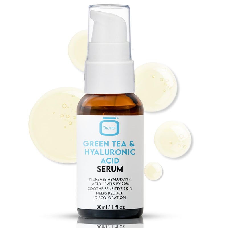 Omic, Green Tea & Hyaluronic Acid Serum for Face â€“ 1 fl oz / 30 ml - Acne Spot Remover, Reduce Wrinkles, Helps to Hydrayein Skin, Anti-aging Serum - Image 1
