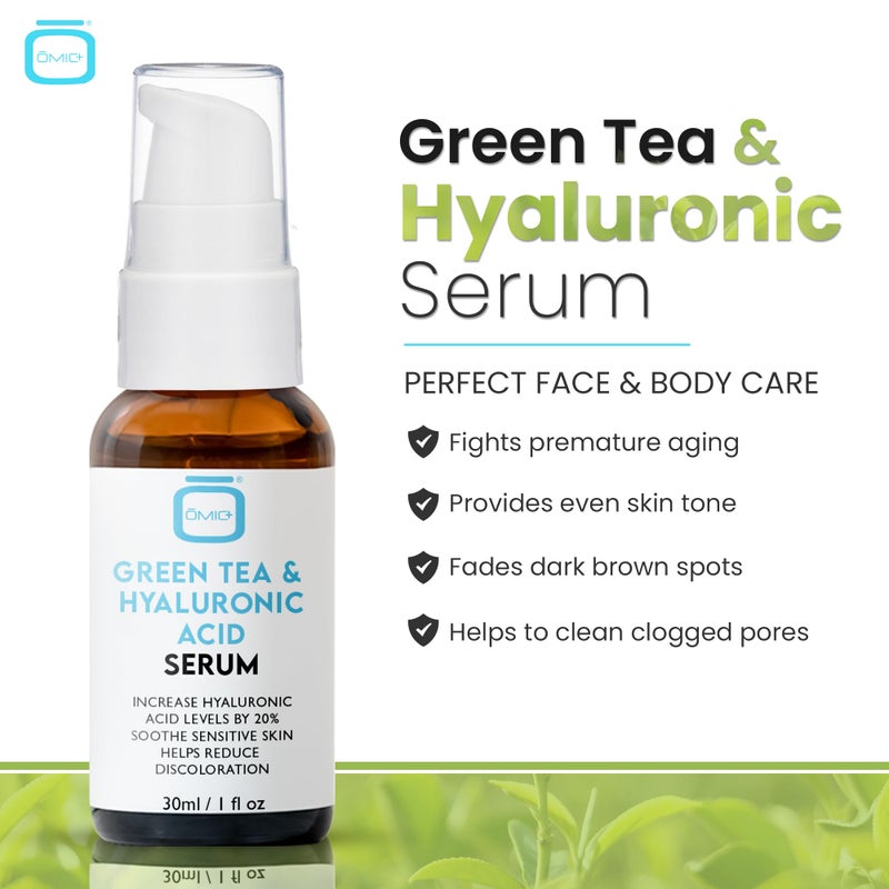 Omic, Green Tea & Hyaluronic Acid Serum for Face â€“ 1 fl oz / 30 ml - Acne Spot Remover, Reduce Wrinkles, Helps to Hydrayein Skin, Anti-aging Serum - Image 2