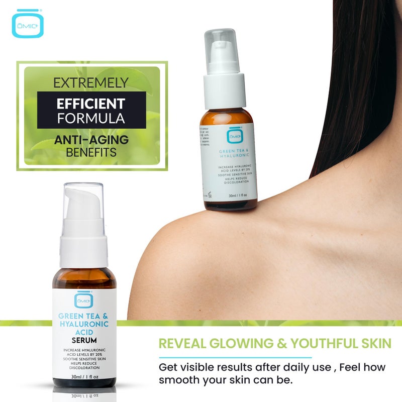 Omic, Green Tea & Hyaluronic Acid Serum for Face â€“ 1 fl oz / 30 ml - Acne Spot Remover, Reduce Wrinkles, Helps to Hydrayein Skin, Anti-aging Serum - Image 4