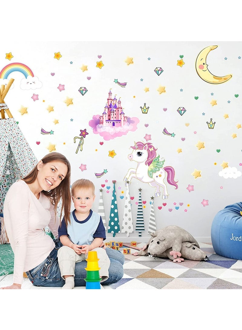 SYOSI Wall Decals Glow in The Dark Stars and Unicorn Glowing Castle Moon and Rainbow StickersLuminous Ceiling Decor for Kids Bedroom Great Wall Decor for Girls and Boys Gift 174 pcs - Image 1