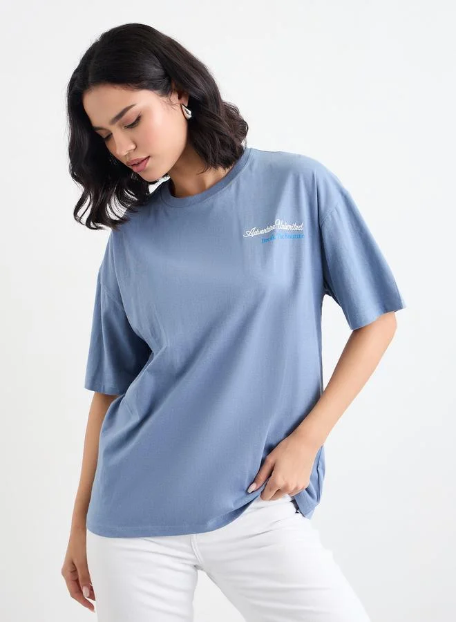 Styli Styli Embroidered Slogan Oversized T-Shirt