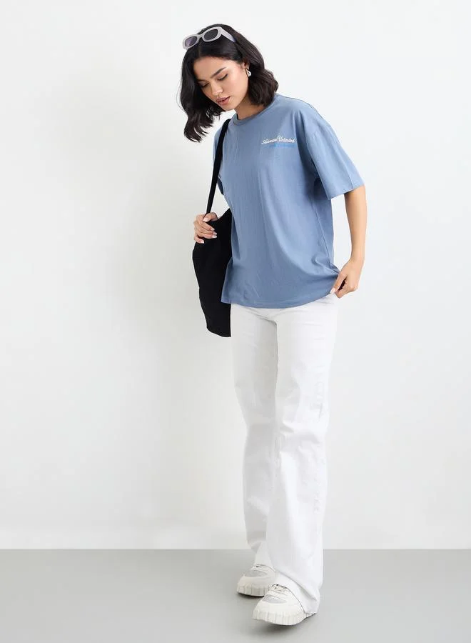 Styli Styli Embroidered Slogan Oversized T-Shirt