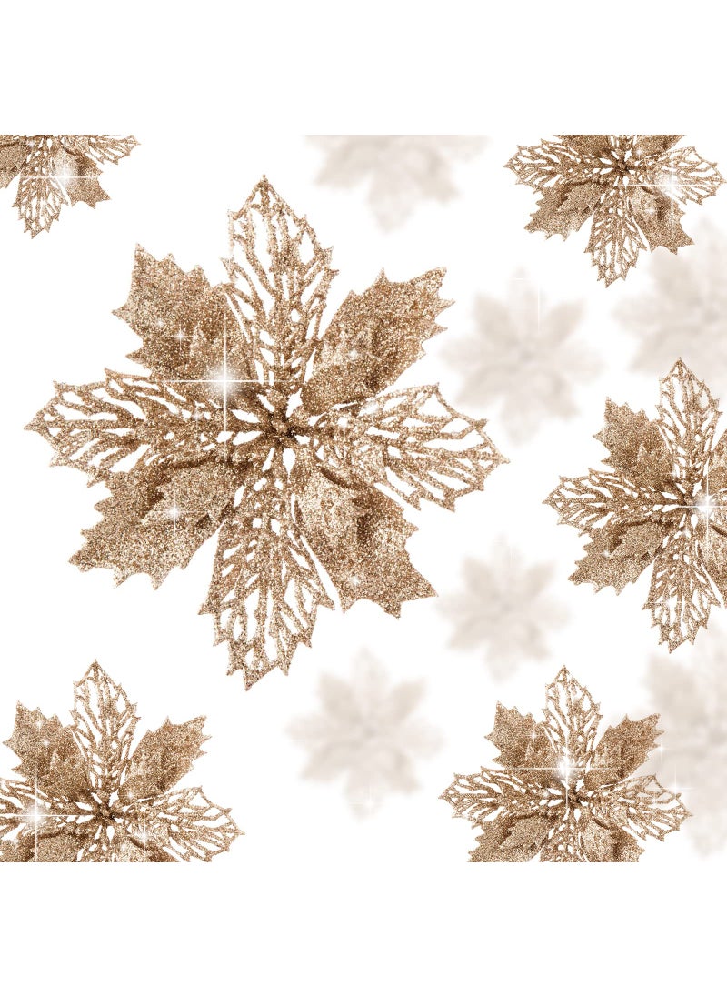 Wironlst Wironlst 16 Pcs Glitter Poinsettia Flowers Artificial  Christmas Champagne Poinsettia Decorations Tree Flowers Ornaments for XmasHolidaySeasonalWedding Decor 