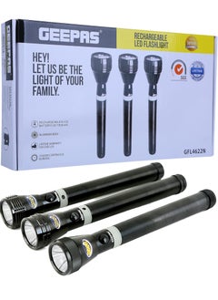 GEEPAS Rechargeable LED Flashlight (3 In 1) Family Pack 253MM Hyper Bright Cool White LED 2000 Meters Range Aircraft Grade Aluminum Body Water Proof, Ideal for Trekking, Camping, Hiking and Emergency etc GFL4622N  - Image 1