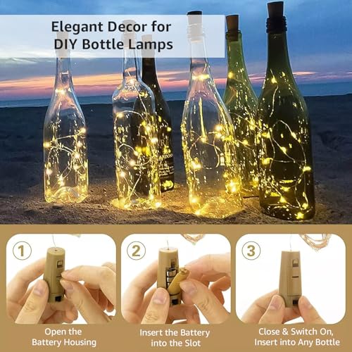 GIGAWATTS 20 LED Bottle Cork Lights 6m Battery Operated Mini Copper Wire String Decorative Fairy Light DIY Festive Decor for Diwali Wedding Party (Warm White, 2 PCS) - Image 3